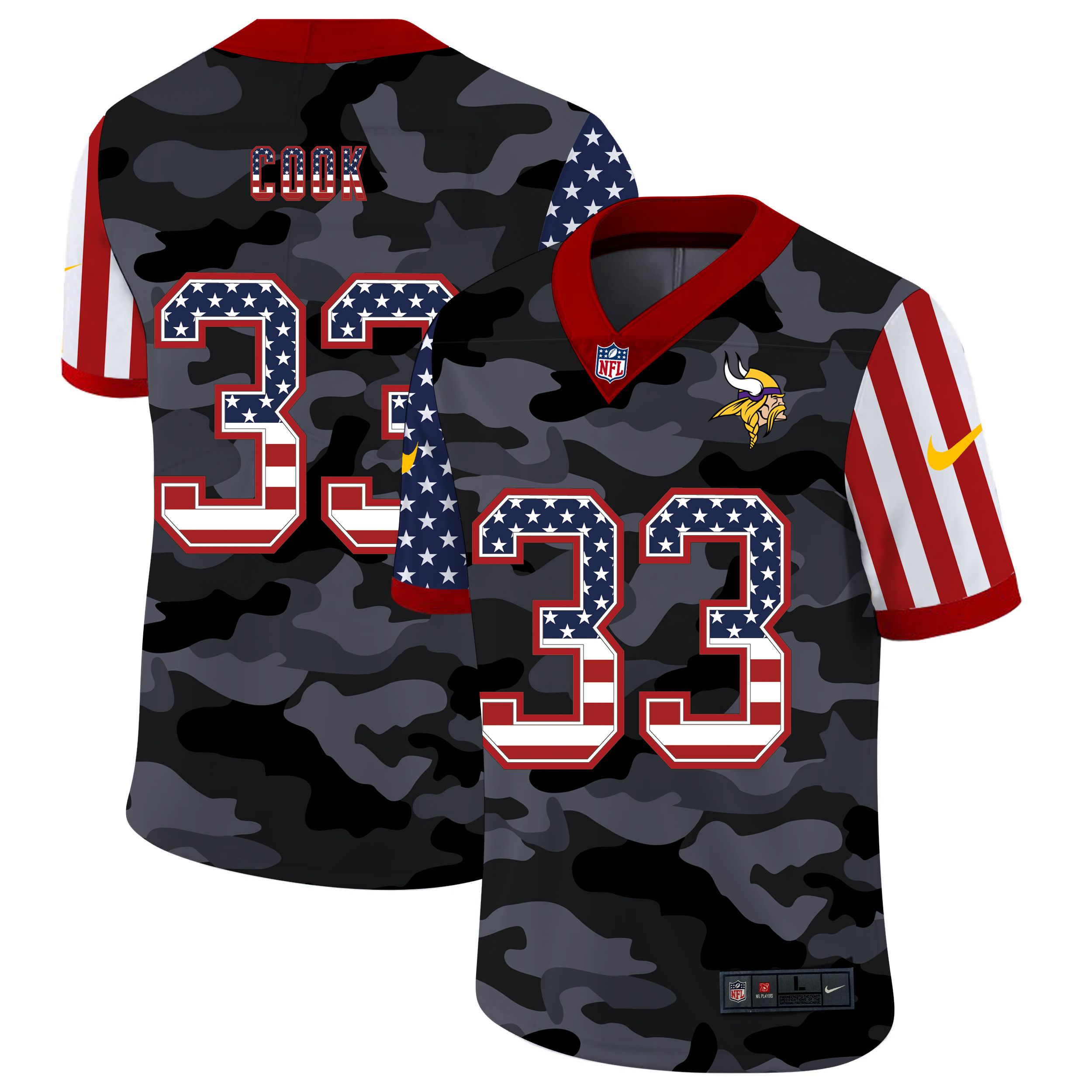 Men Minnesota Vikings #33 Cook 2020 Nike USA Camo Salute to Service Limited NFL Jerseys